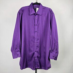 Bellissimo Purple Wrinkle Free Button Up Dress Shirt 18R 32/33